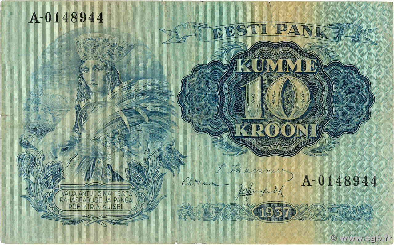 10 Krooni ESTONIE  1937 P.67a pr.TB