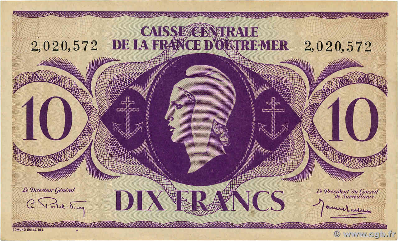 10 Francs FRENCH EQUATORIAL AFRICA  1943 P.16c AU+