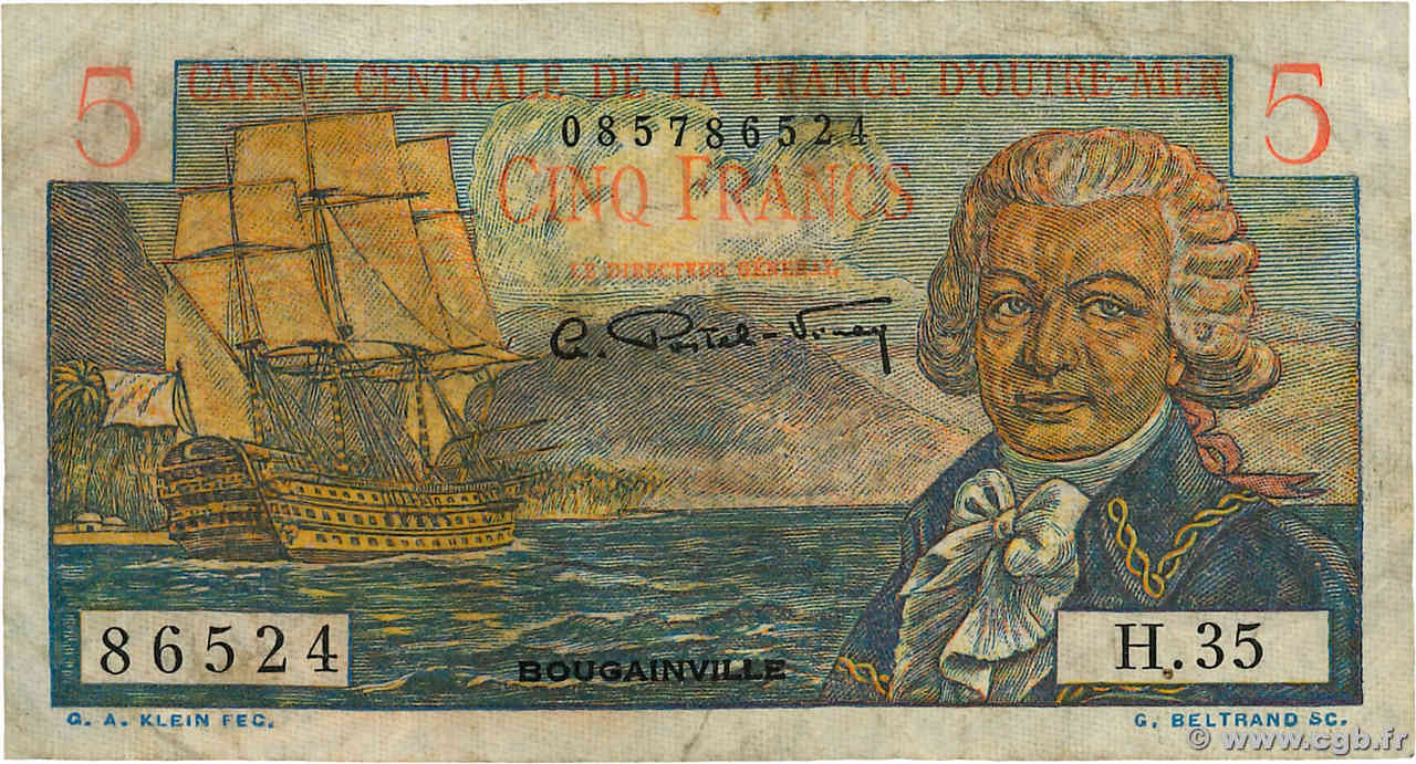 5 Francs Bougainville AFRIQUE ÉQUATORIALE FRANÇAISE  1946 P.20B TB