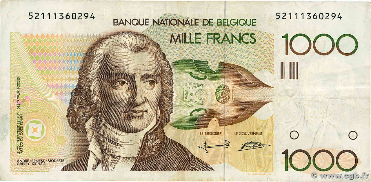 1000 Francs BELGIEN  1980 P.144a fSS