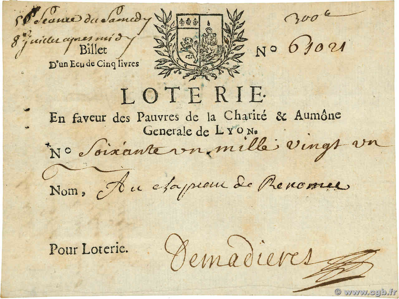 5 Livres FRANCE Regionalismus und verschiedenen  1713 Laf.-- fVZ