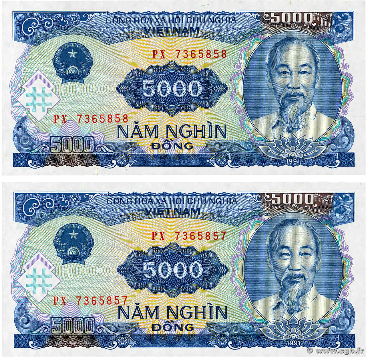 5000 Dong Consécutifs VIETNAM  1991 P.108a UNC