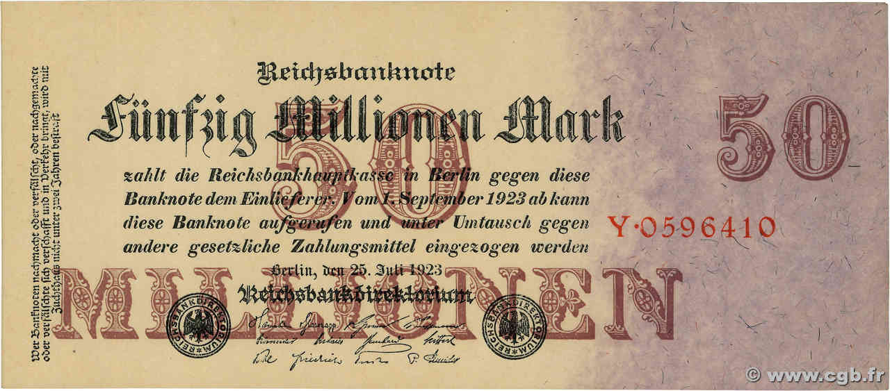 50 Millions Mark GERMANY  1923 P.098a AU