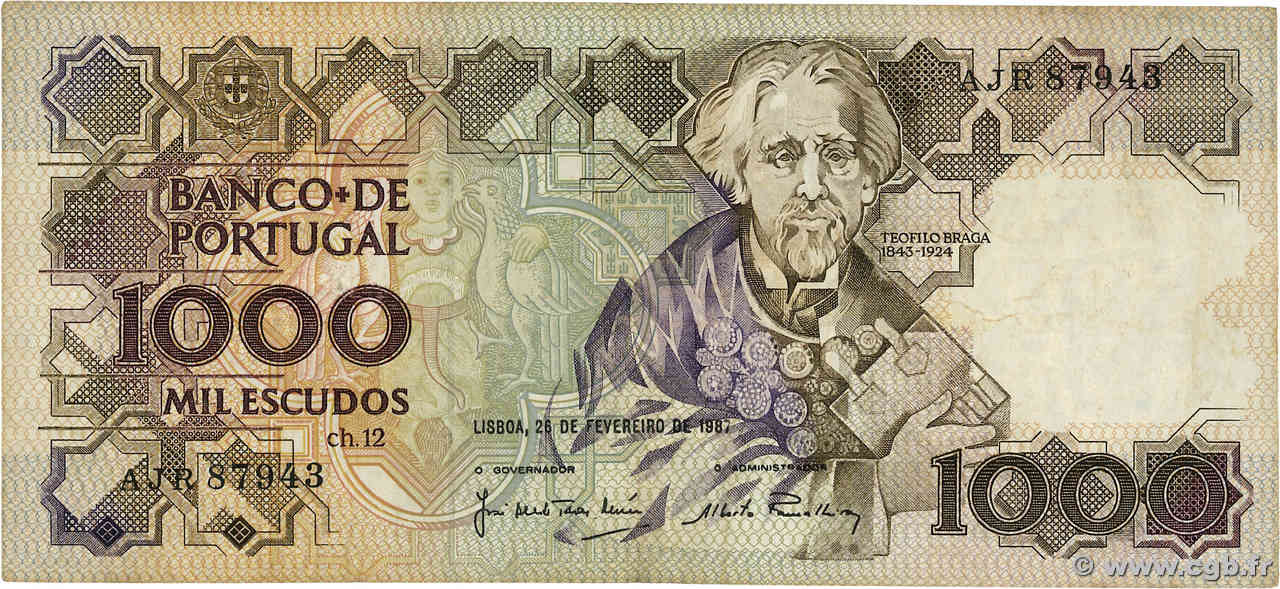 1000 Escudos PORTUGAL  1987 P.181c TB+