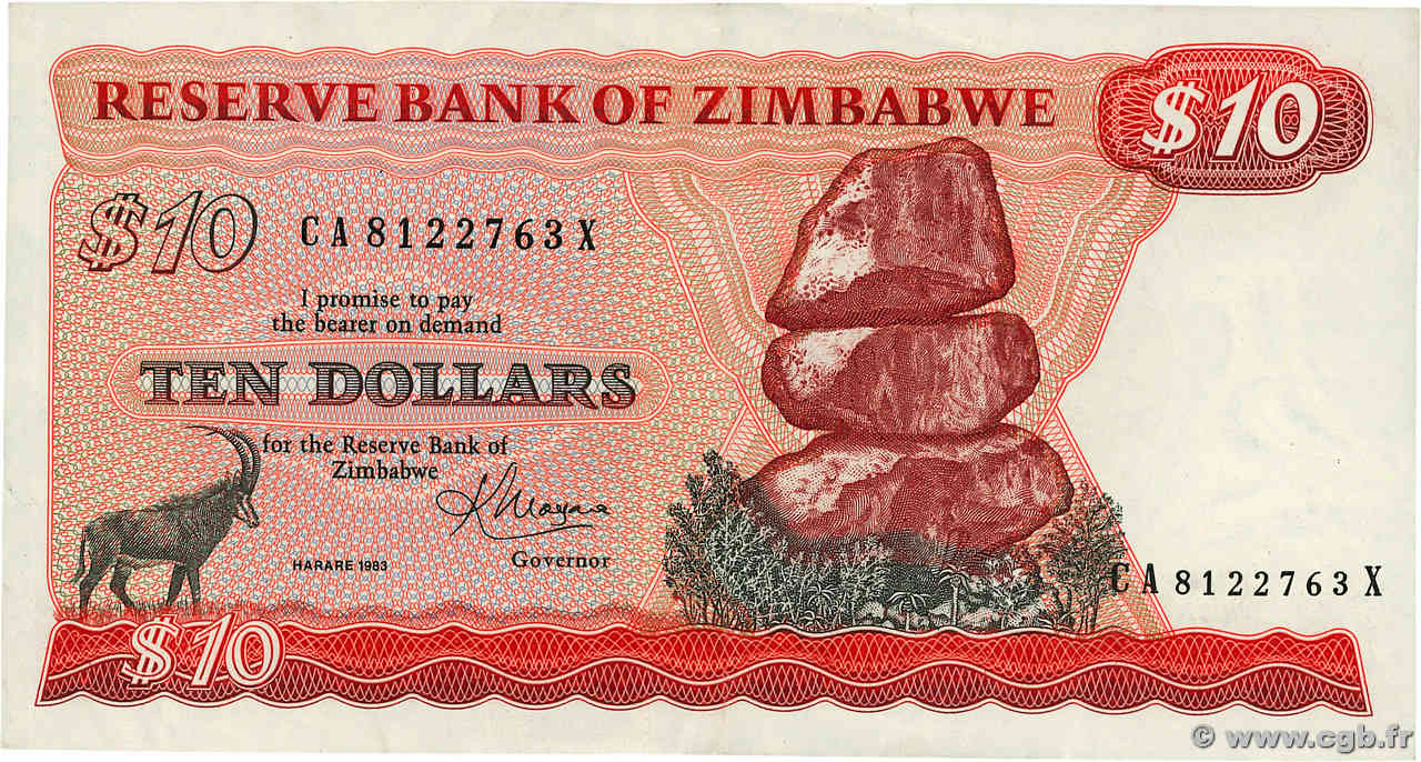 10 Dollars ZIMBABWE Harare 1983 P.03d TTB