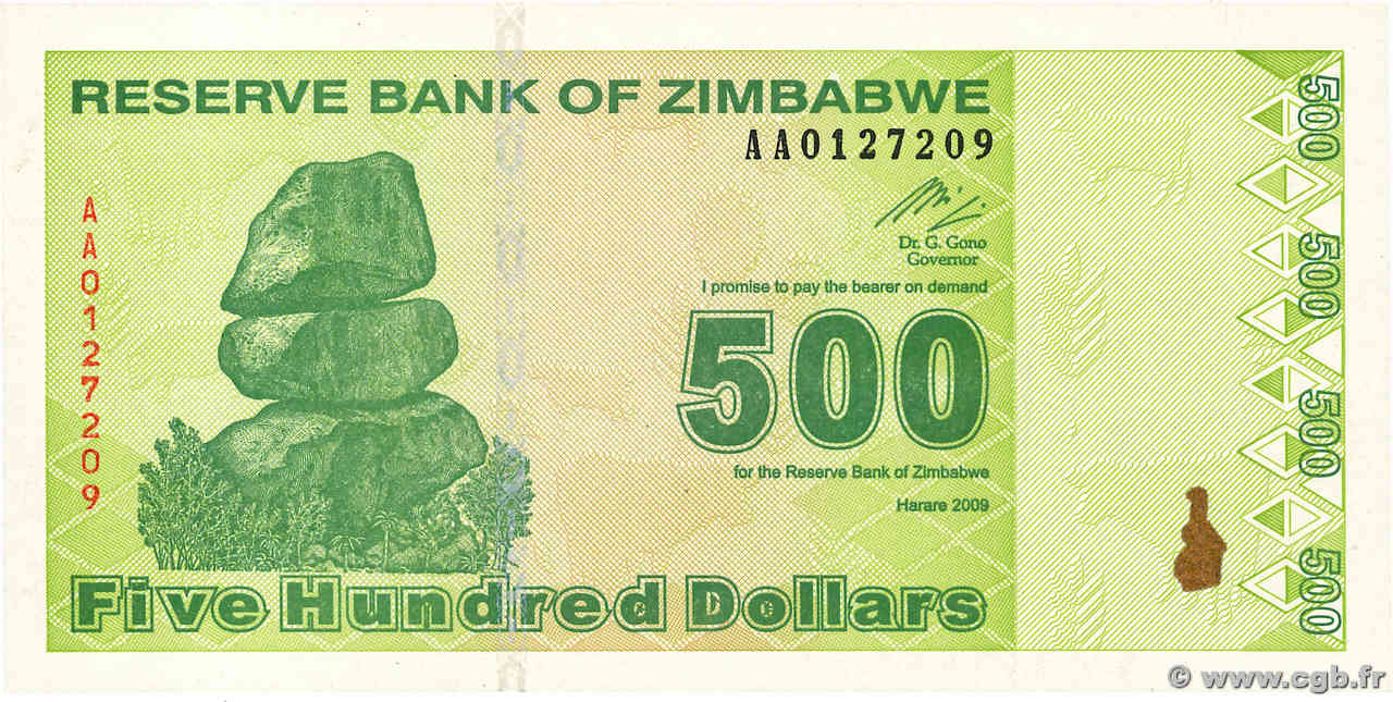 500 Dollars ZIMBABWE  2009 P.98 FDC