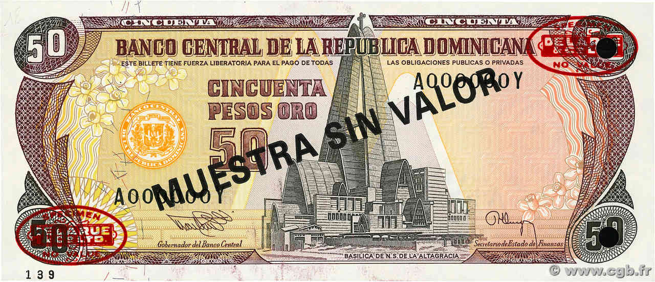50 Pesos Oro Spécimen RÉPUBLIQUE DOMINICAINE  1994 P.135s2 NEUF
