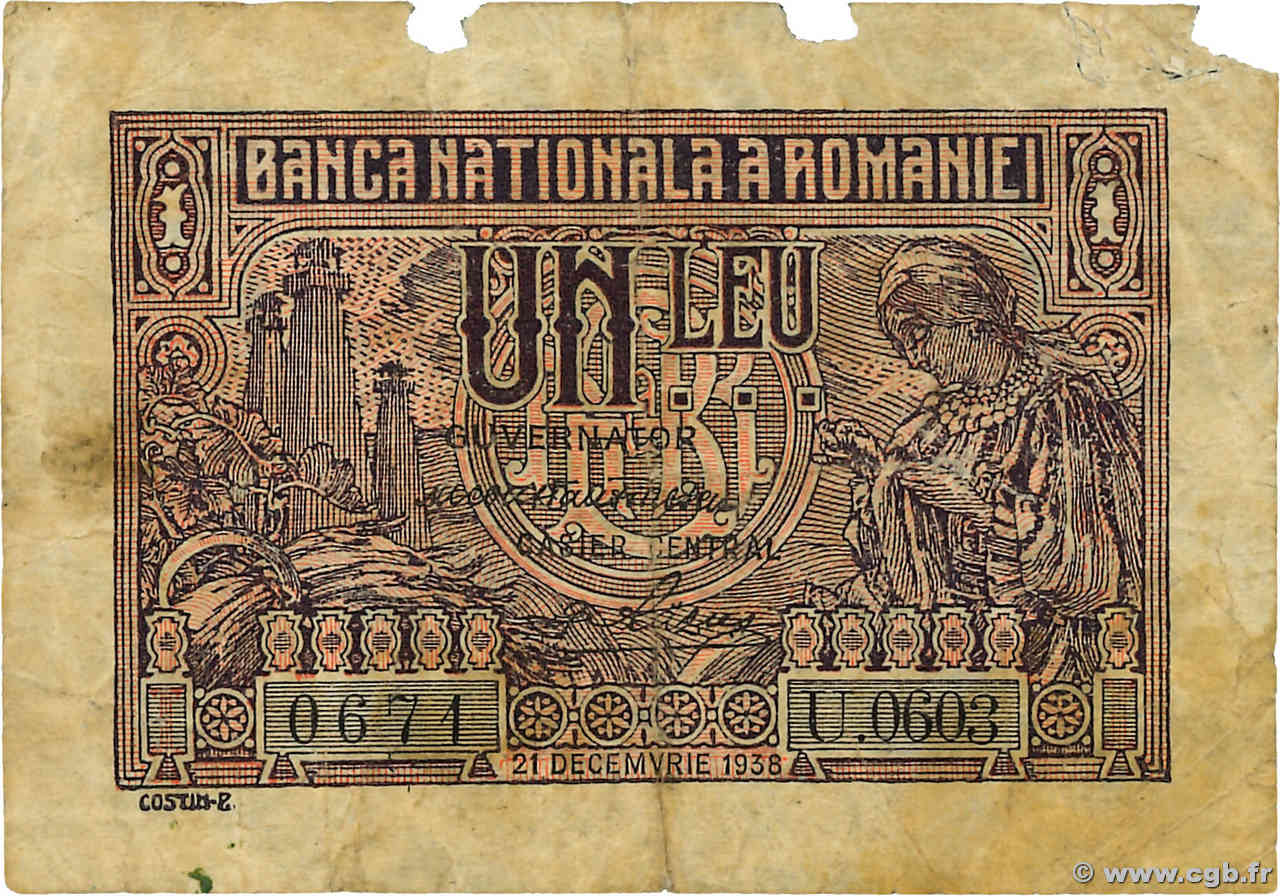 1 Leu ROMANIA  1938 P.038 F