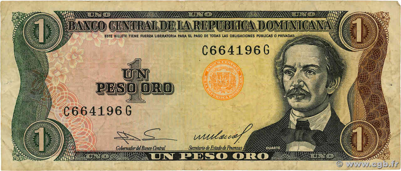 1 Peso Oro DOMINICAN REPUBLIC  1984 P.126a F