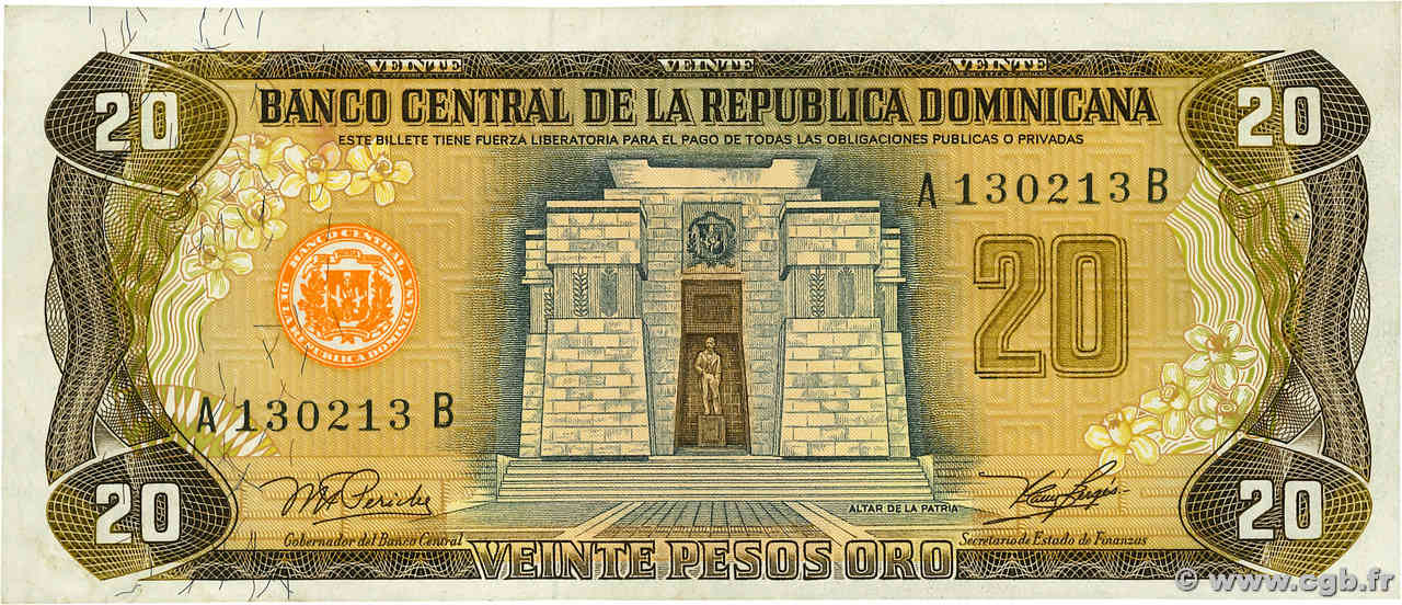 20 Pesos Oro DOMINICAN REPUBLIC  1978 P.120a XF