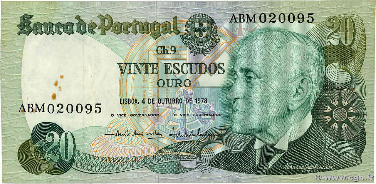 20 Escudos PORTUGAL  1978 P.176b TTB