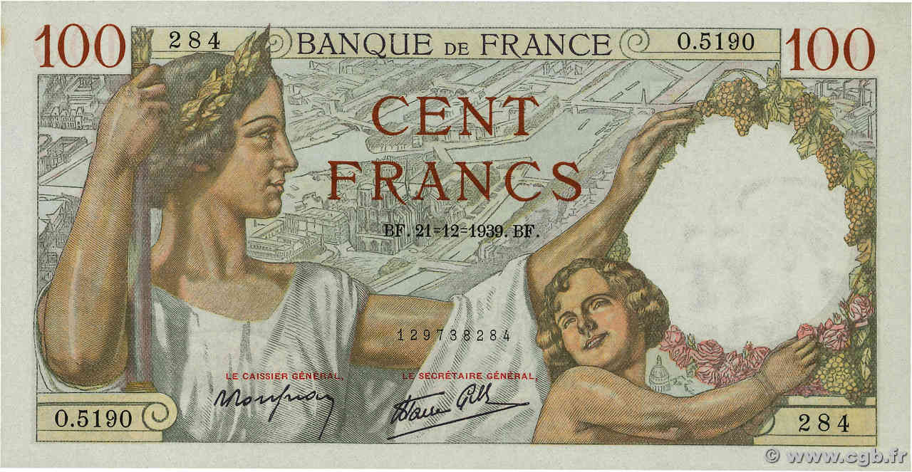 100 Francs SULLY FRANCE  1939 F.26.18 SPL