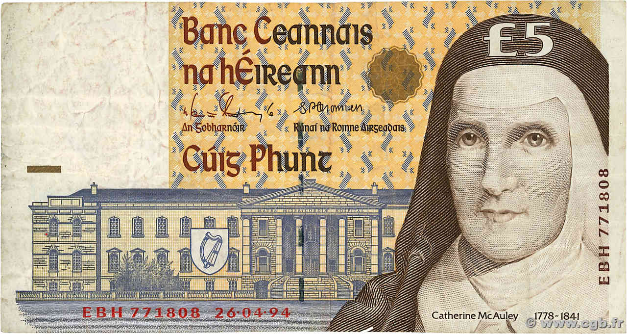 5 Pounds IRLANDE  1994 P.075a TB