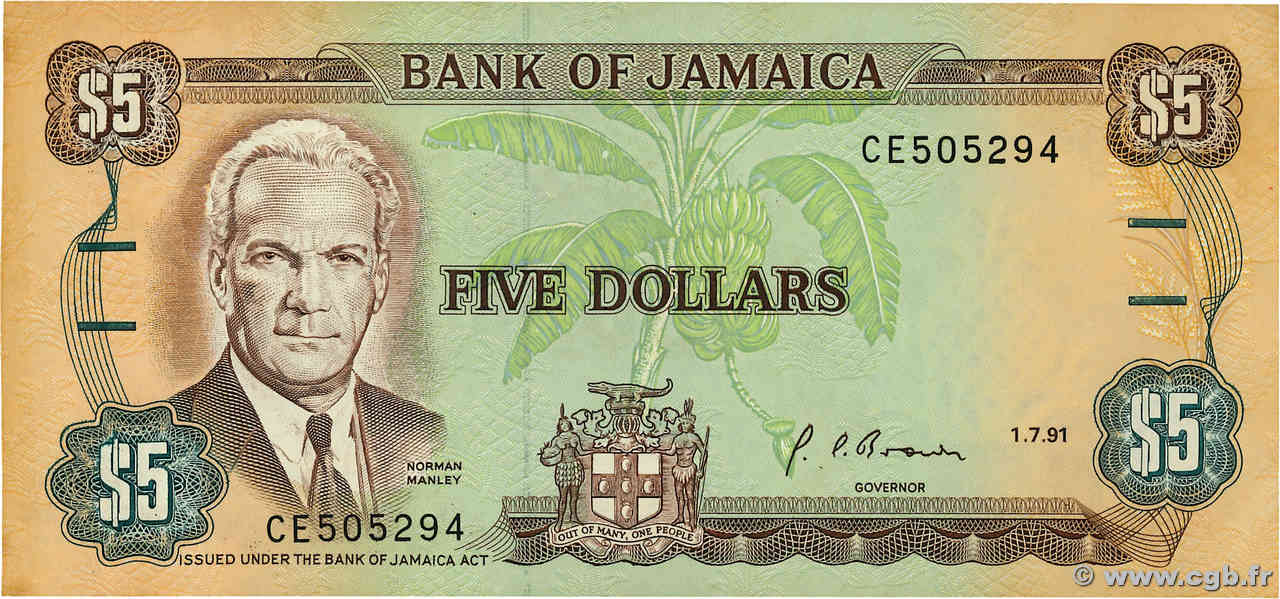 5 Dollars JAMAIKA  1991 P.70d fST