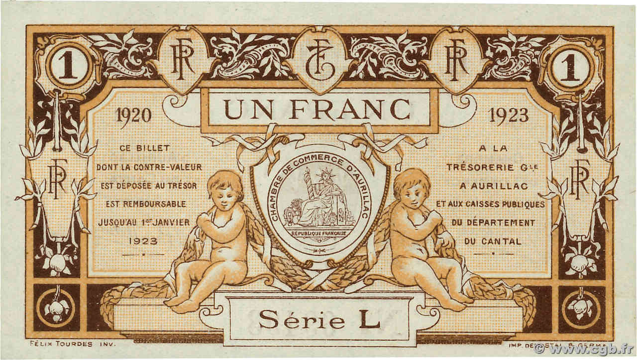 1 Franc FRANCE régionalisme et divers Aurillac 1920 JP.016.15 SPL+
