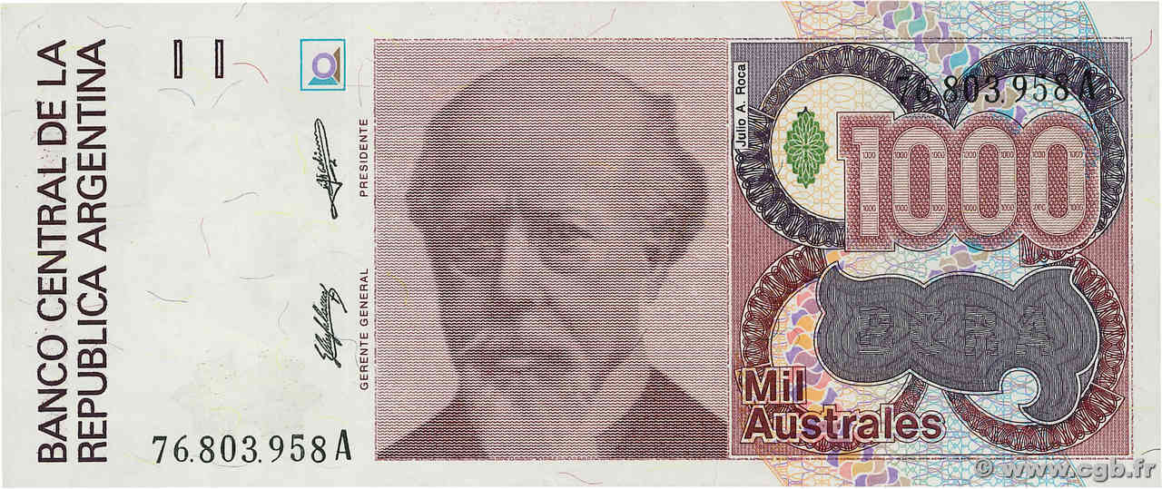 1000 Australes ARGENTINA  1988 P.329a UNC