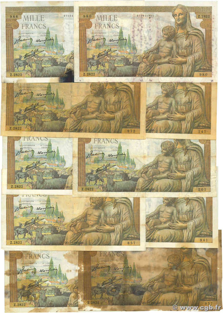 1000 Francs DÉESSE DÉMÉTER Lot FRANCE  1943 F.40.15 B