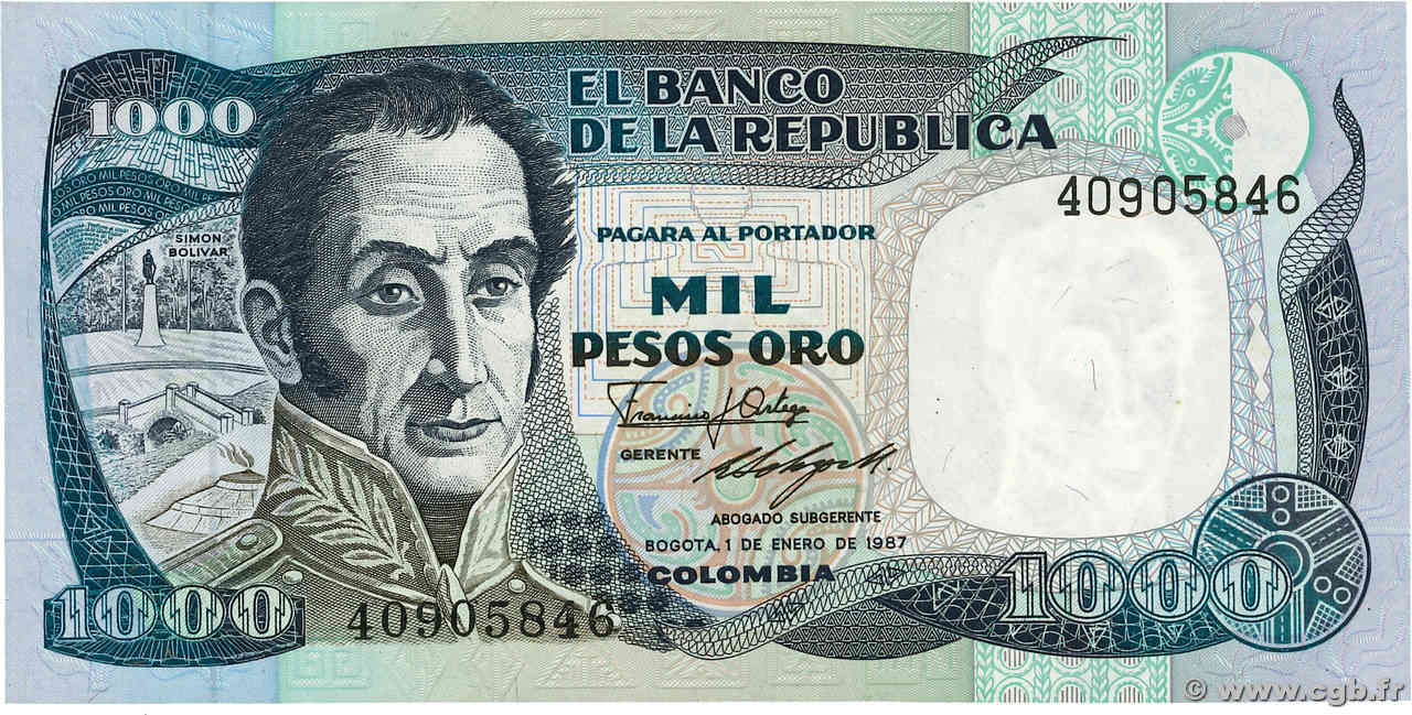 1000 Pesos Oro COLOMBIE  1992 P.432A pr.NEUF