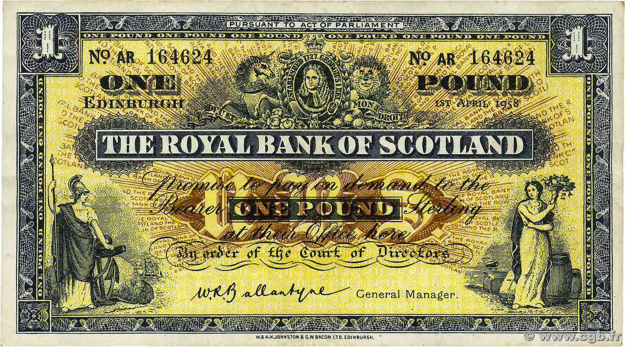 1 Pound SCOTLAND  1958 P.324b q.BB