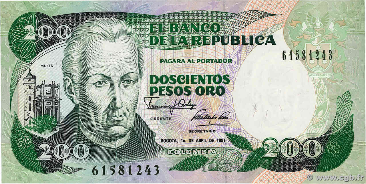 200 Pesos Oro COLOMBIE  1991 P.429d pr.NEUF