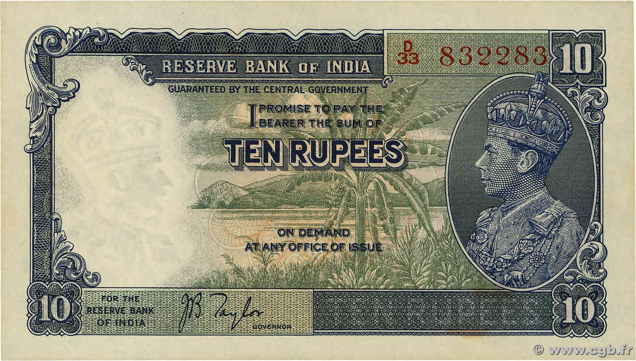 10 Rupees Numéro spécial INDIA
  1937 P.019a q.SPL