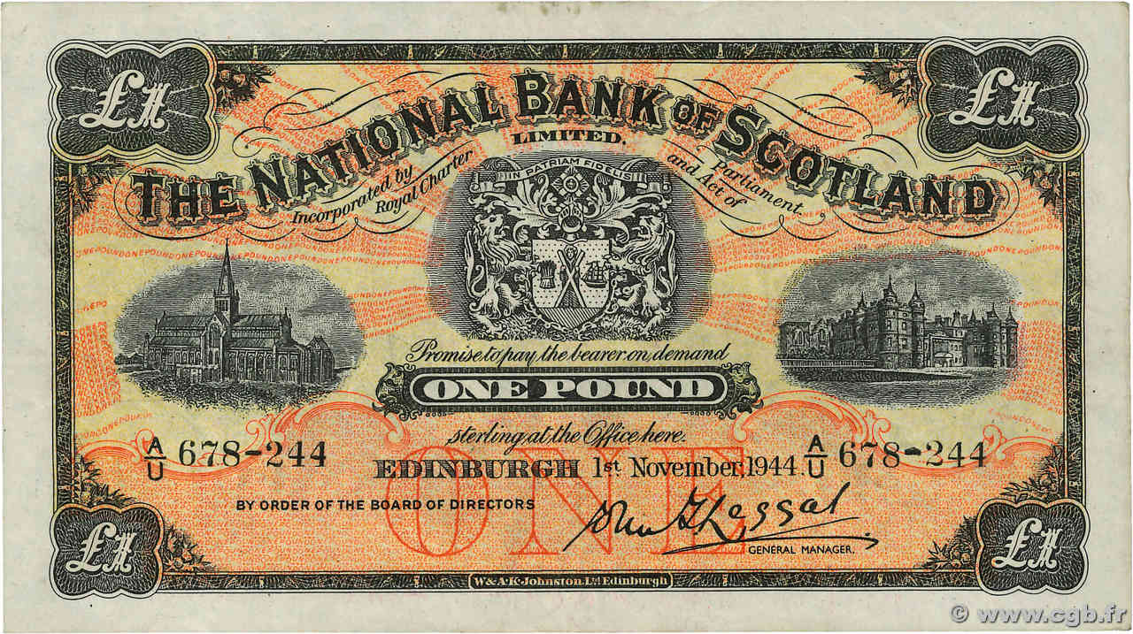 1 Pound SCOTLAND  1944 P.258b VF-