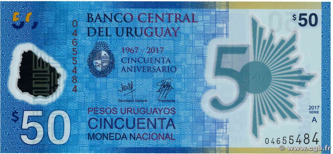 50 Pesos Commémoratif URUGUAY  2017 P.100 NEUF