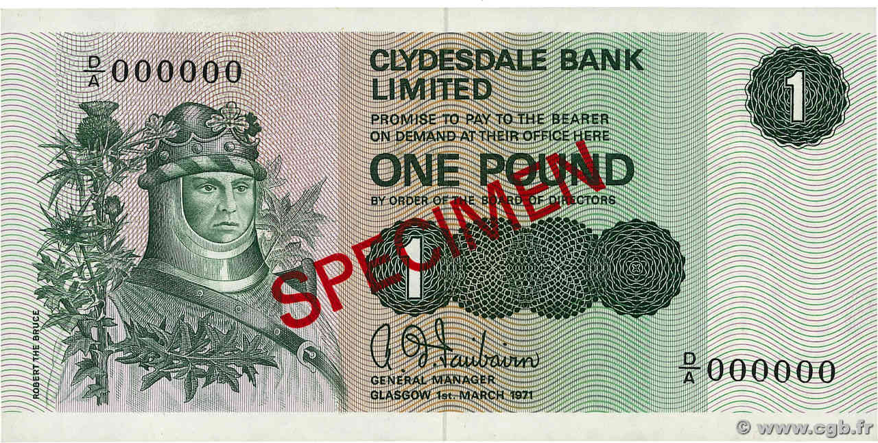 1 Pound Spécimen SCOTLAND  1971 P.204as AU