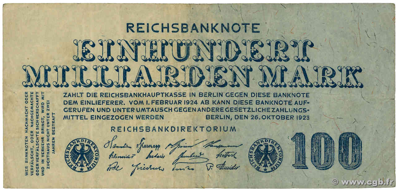 100 Milliarden Mark ALLEMAGNE  1923 P.126 TB