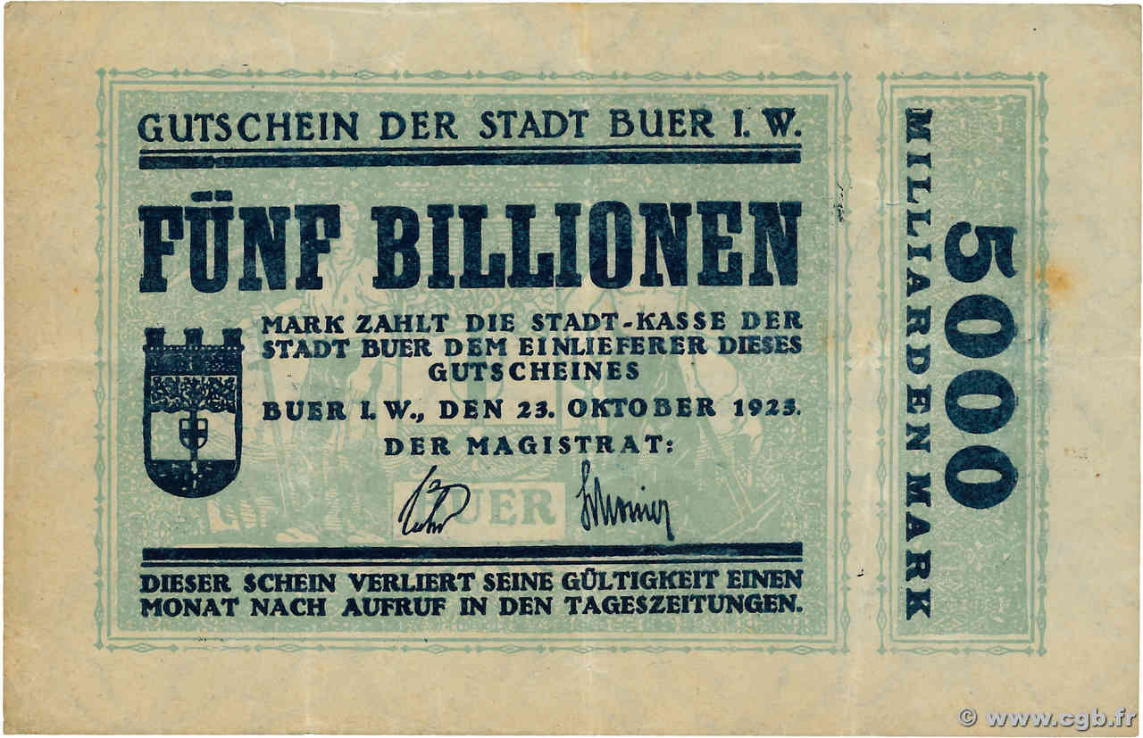 5 Billionen Mark GERMANIA Buer 1923  q.BB