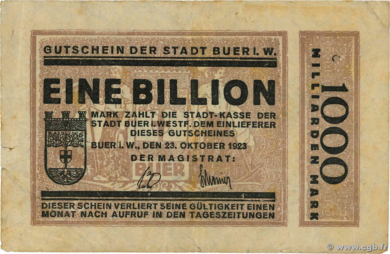 1 Billion Mark ALLEMAGNE Buer 1923  TB