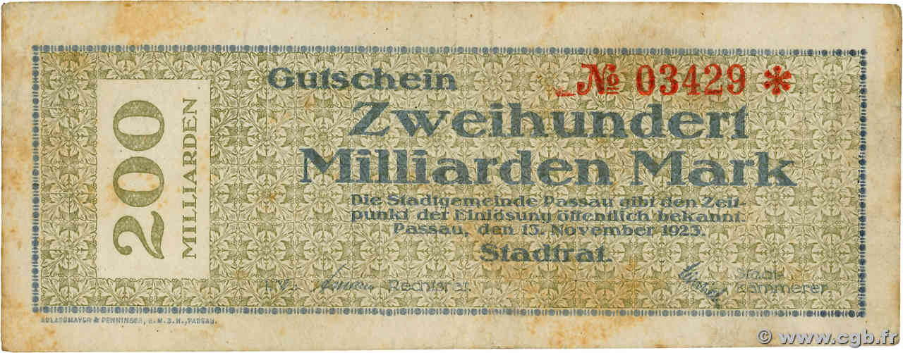 200 Milliarden Mark GERMANIA Passau 1923  MB