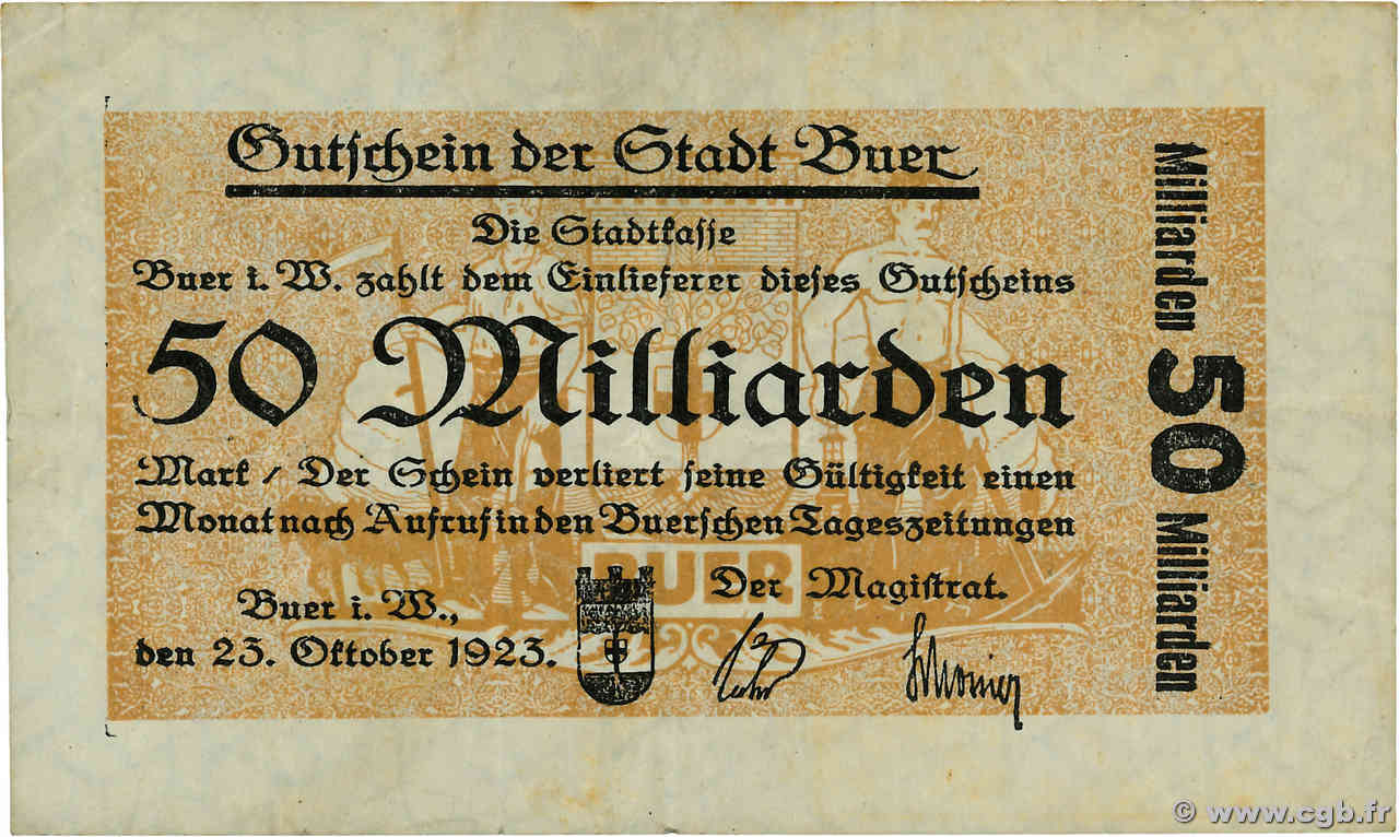 50 Milliarden Mark GERMANY Buer 1923  VF-