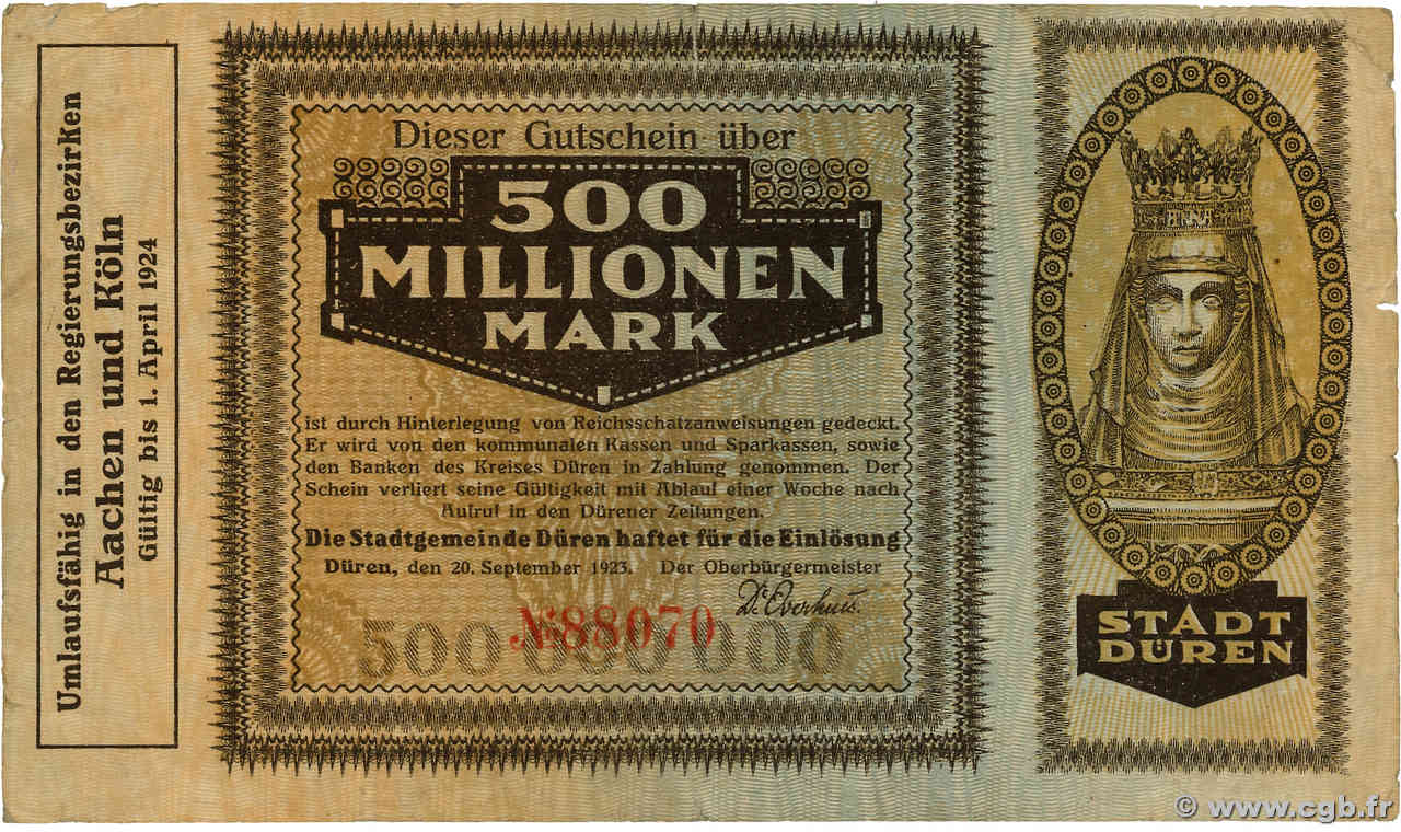 500 Millionen  Mark GERMANY Düren 1923  F