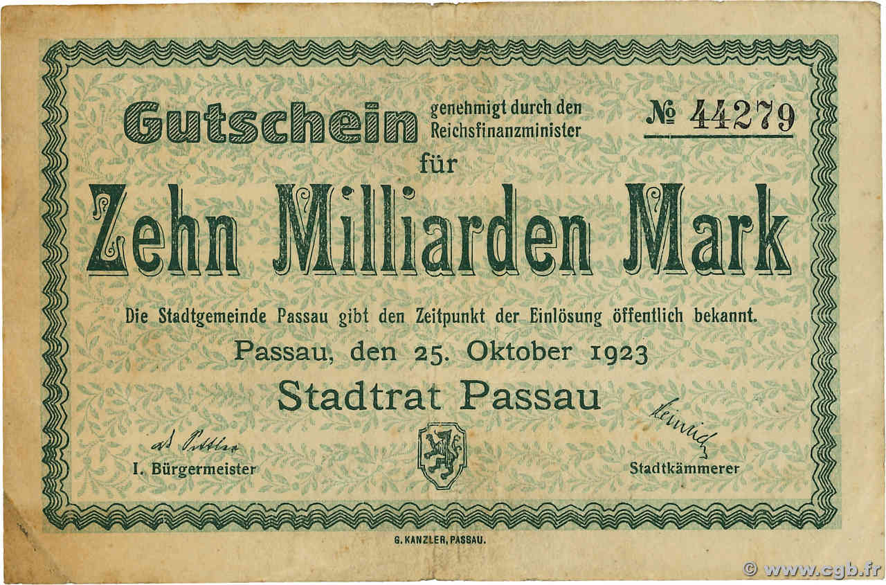 10 Milliarden Mark GERMANIA Passau 1923  MB