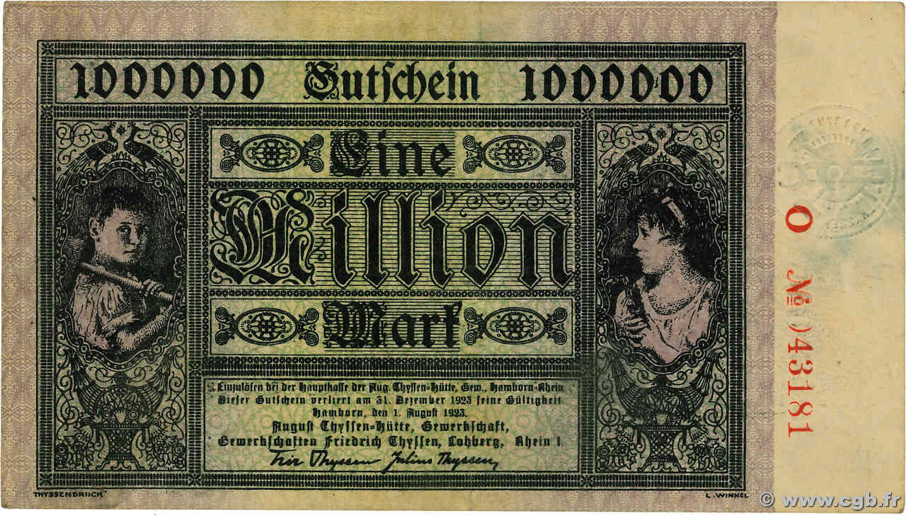 1 Million Mark DEUTSCHLAND Hamborn Am Rhein 1923  SS