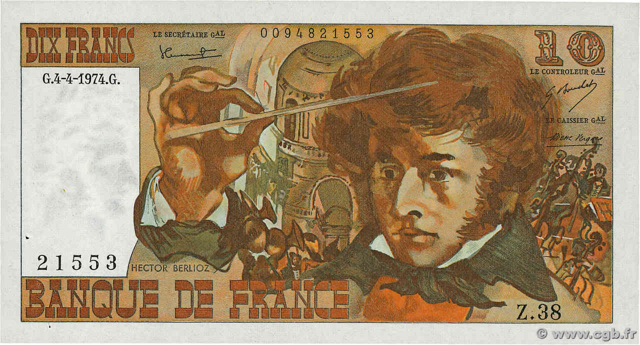 10 Francs BERLIOZ FRANCE  1974 F.63.04 SUP+