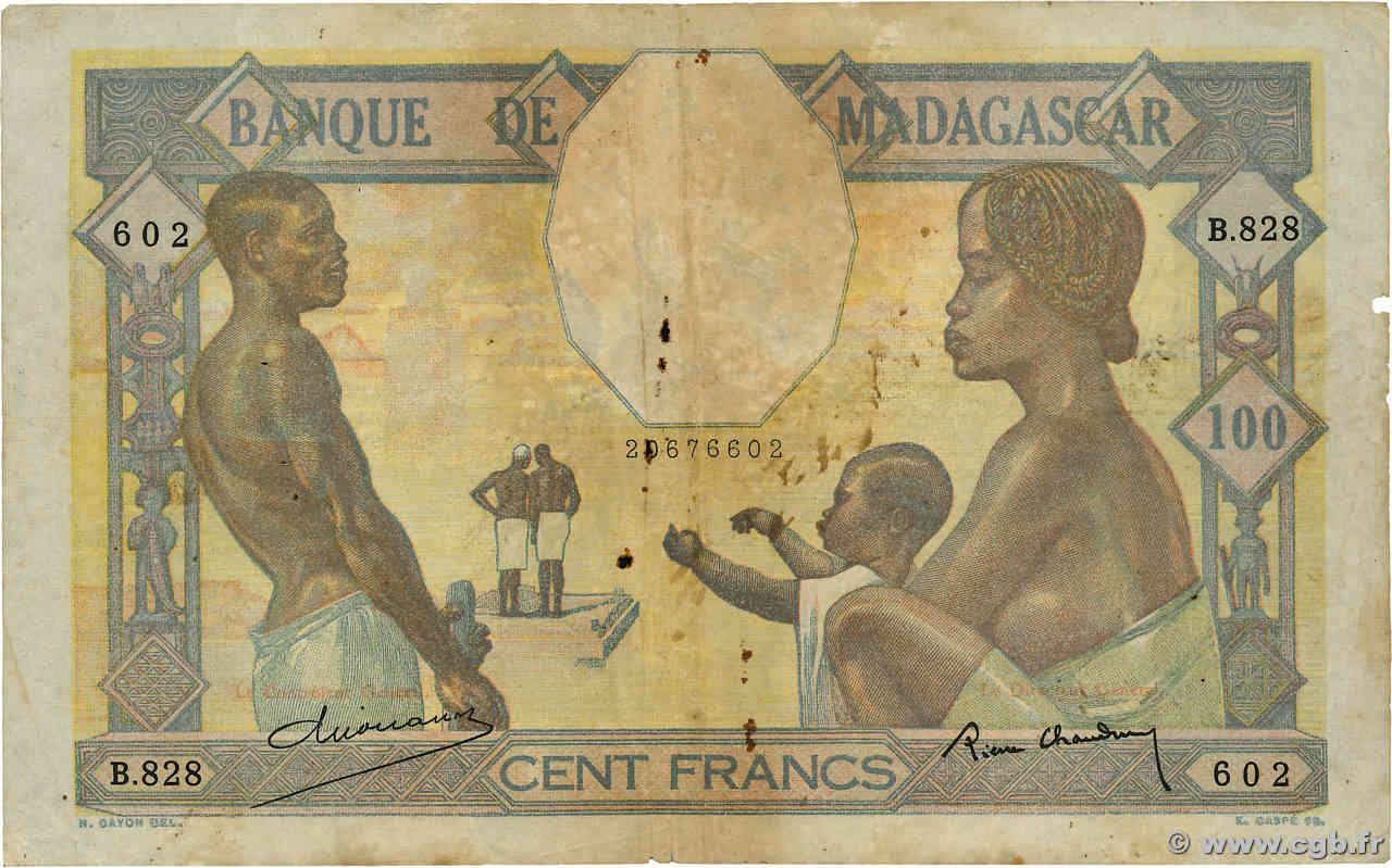 100 Francs MADAGASKAR  1937 P.040 fS