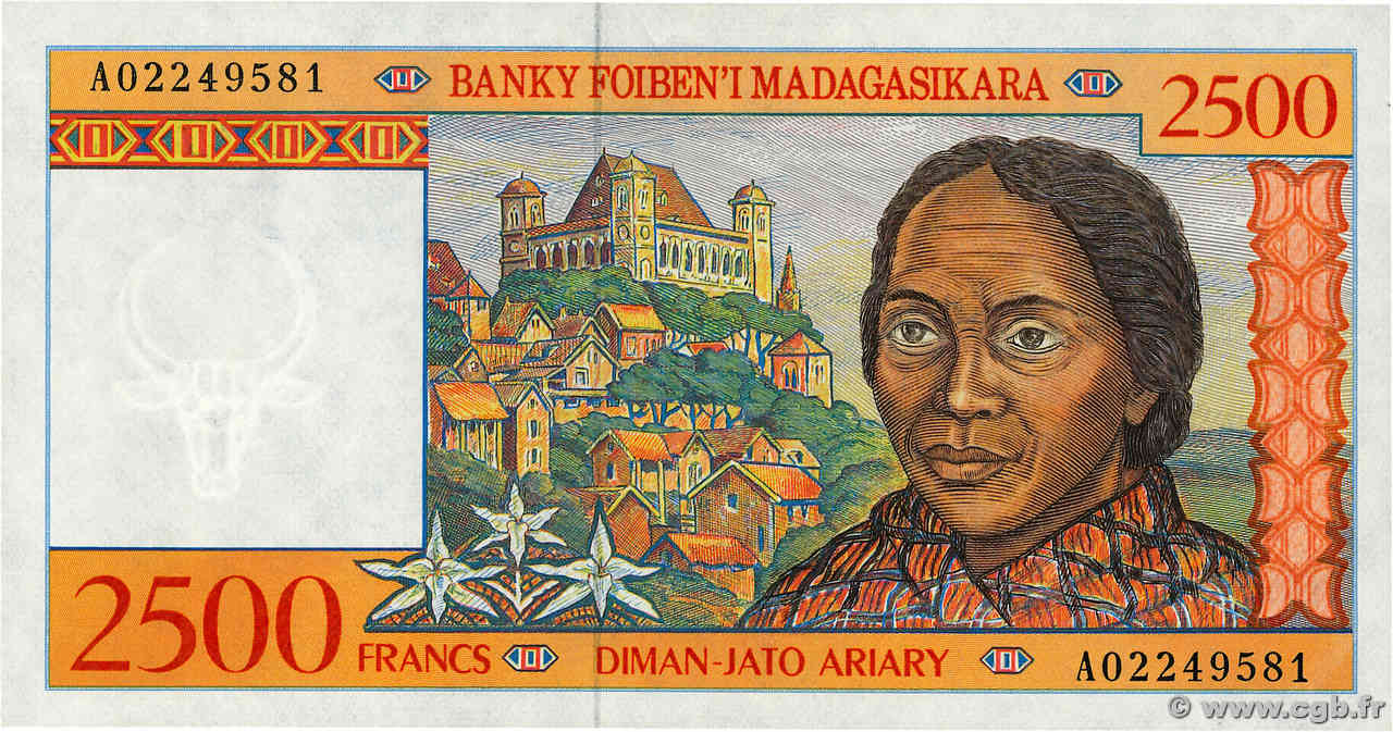 2500 Francs - 500 Ariary MADAGASCAR  1998 P.081 VF+