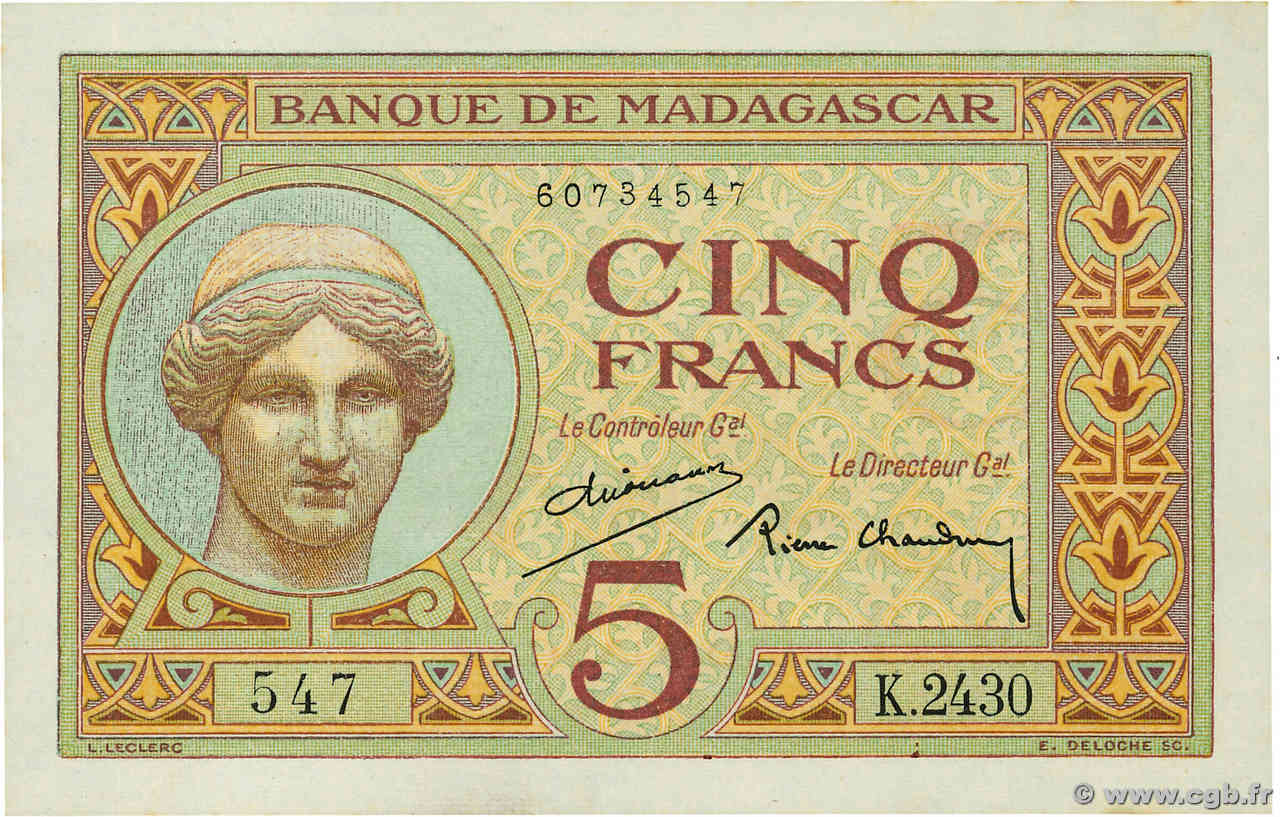 5 Francs MADAGASCAR  1937 P.035 pr.NEUF