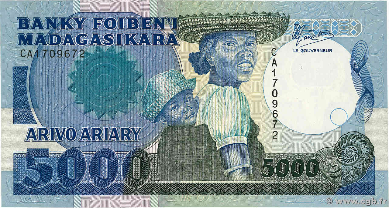 5000 Francs - 1000 Ariary MADAGASKAR  1988 P.073a VZ