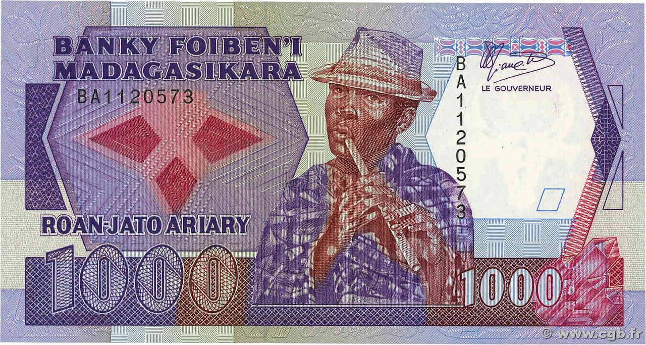 1000 Francs - 200 Ariary MADAGASKAR  1988 P.072a ST