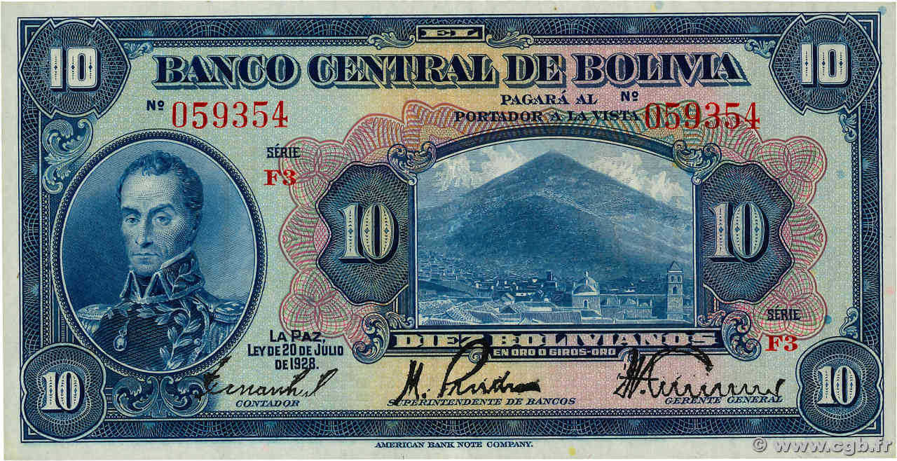 10 Bolivianos BOLIVIA  1928 P.121a EBC+