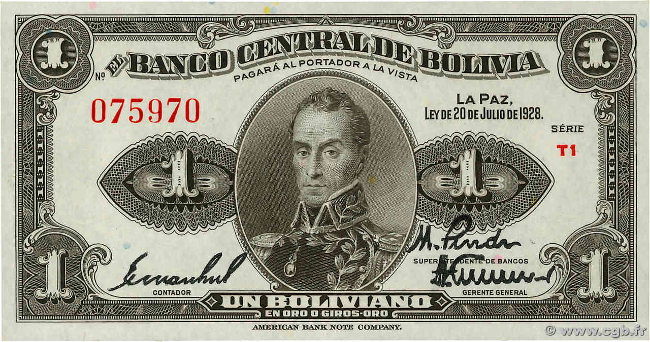 1 Boliviano BOLIVIE  1928 P.119a SPL