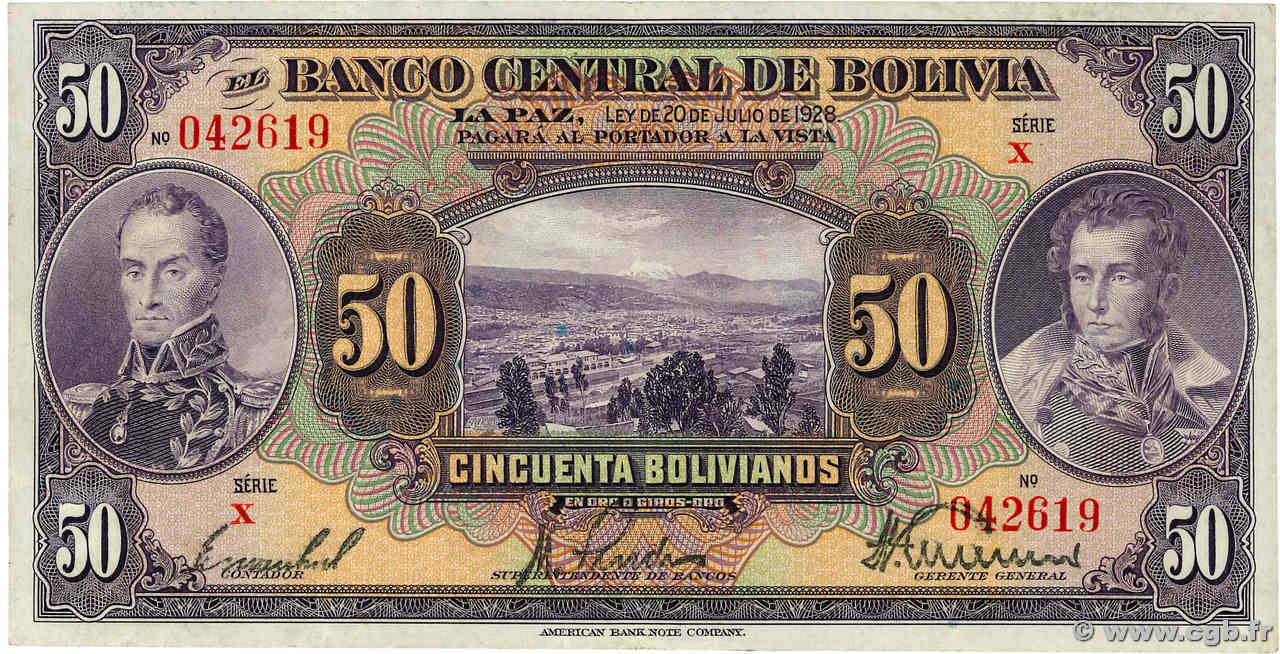 50 Bolivianos BOLIVIE  1928 P.124a pr.SUP