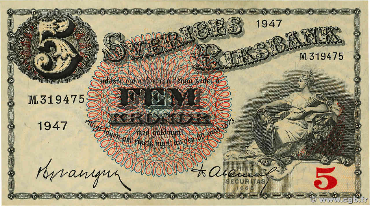 5 Kronor SUÈDE  1947 P.33ad UNC-