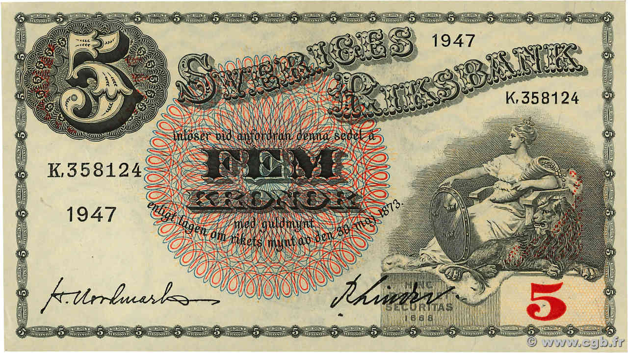 5 Kronor SUÈDE  1950 P.33ad UNC-