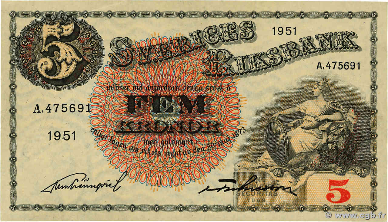 5 Kronor SUÈDE  1951 P.33ah fST+