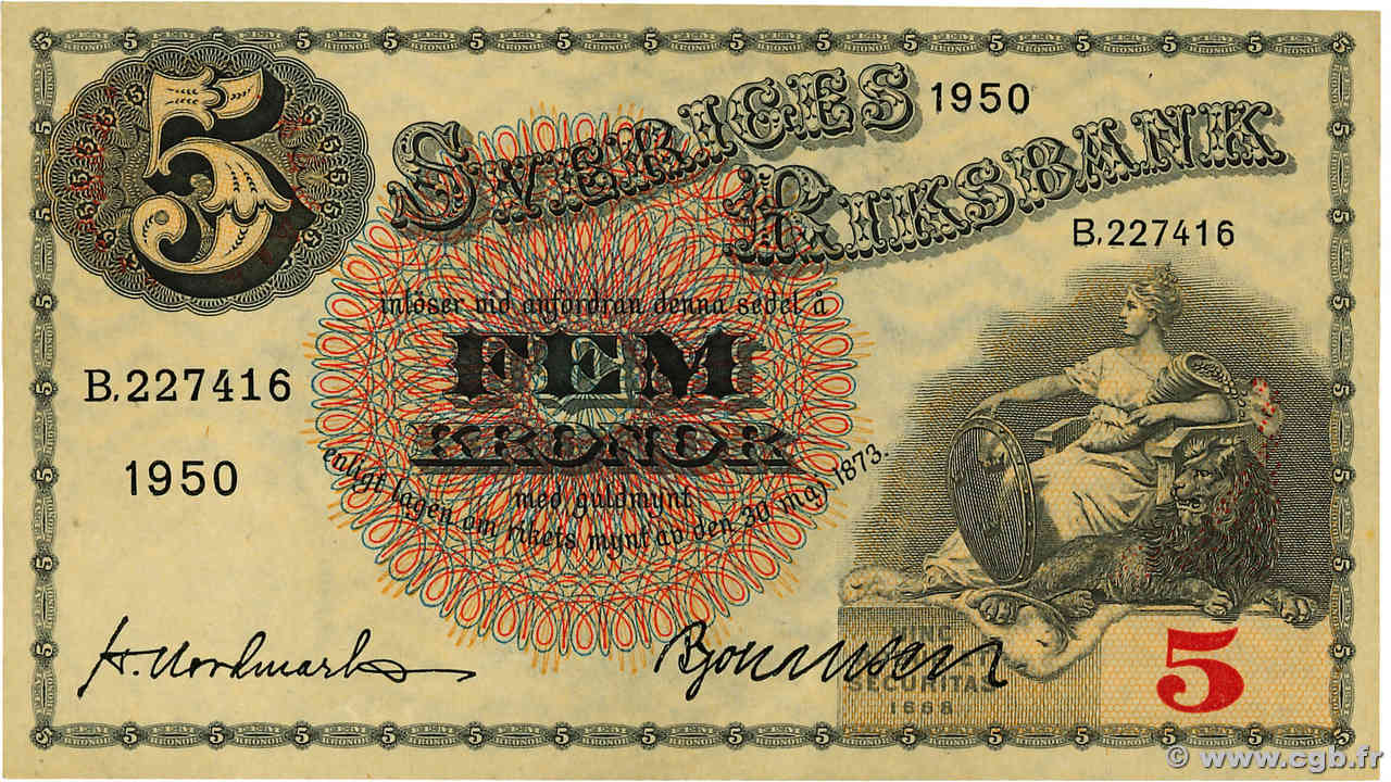 5 Kronor SUÈDE  1950 P.33ag SPL+