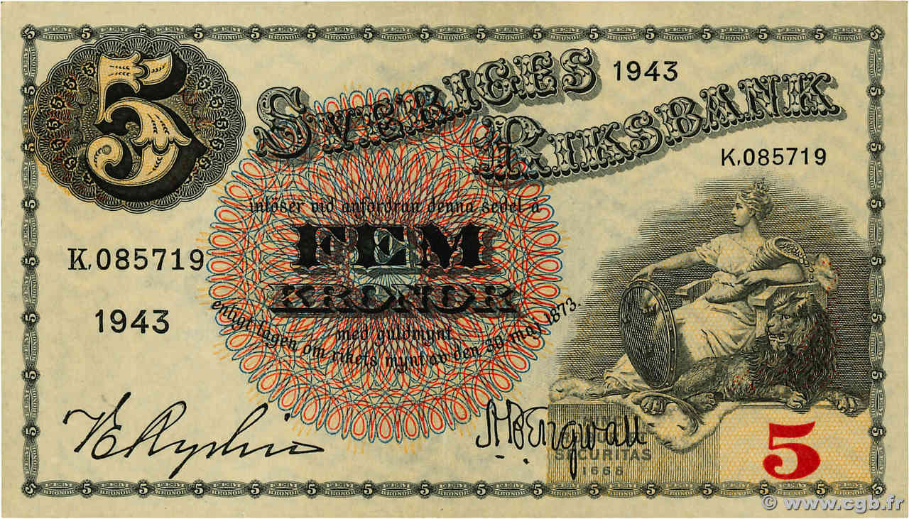 5 Kronor SUÈDE  1943 P.33z EBC+